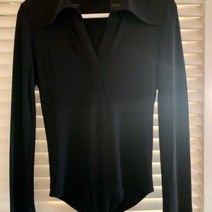 Vintage Gucci Black Bodysuit Long Sleeve Deep V-Neck Collared 44 (IT)8 (US)Shirt